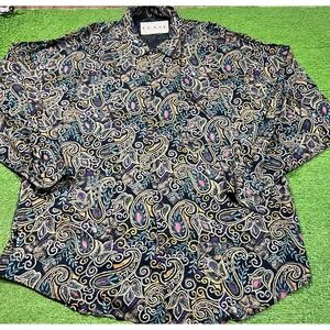 Vintage Paisley Button Down XL 80s Mardi Gras Colors Geometric psychedelic